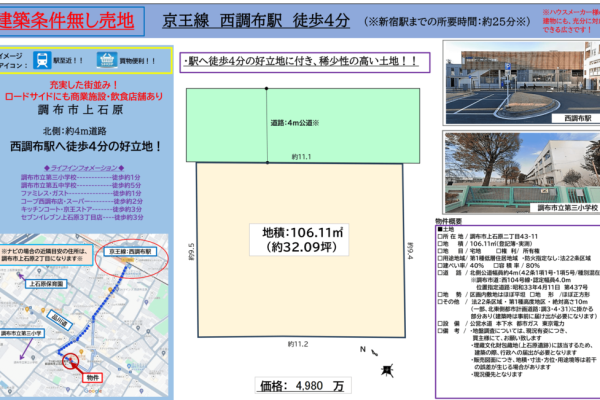 写真：駅徒歩4分 未公開土地情報！！土地探しからのお家造りお任せください